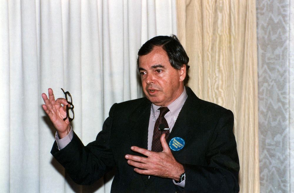 Raul Sanson fala durante evento Movimento Compete Brasil em 1999.  Créditos: Geraldo Viola/ Acervo Firjan