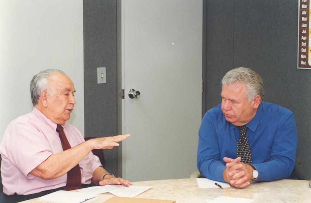 Eliezer Batista e Jaime Lerner em 2001. Créditos: Geraldo Viola/ Acervo Firjan
