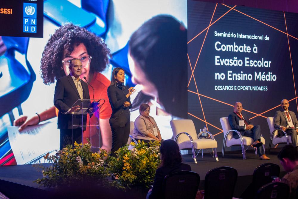 Eduardo Eugenio Gouvêa Vieira durante seminário de combate a evasão do ensino escolar no dia 4/10/2023. Créditos: Vinícius Magalhães/ Acervo Firjan
