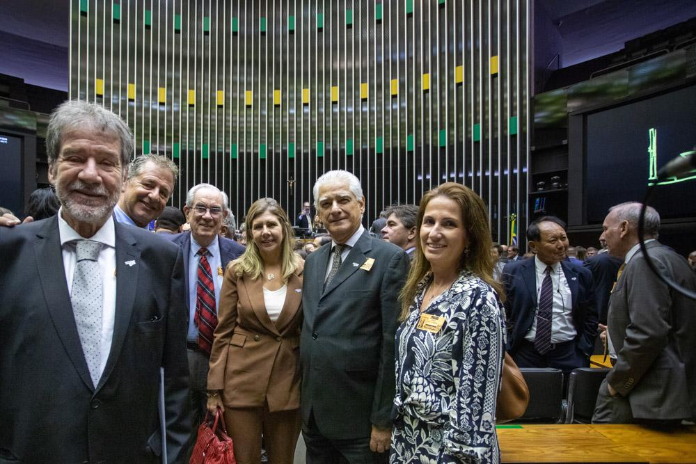 Luiz Carlos Renaux, Ricardo Guadagnin, Roberto Leverone e Luiz Césio Caetano na apresentação da Agenda Legislativa em 2024. Créditos: Paula Johas/ Acervo Firjan